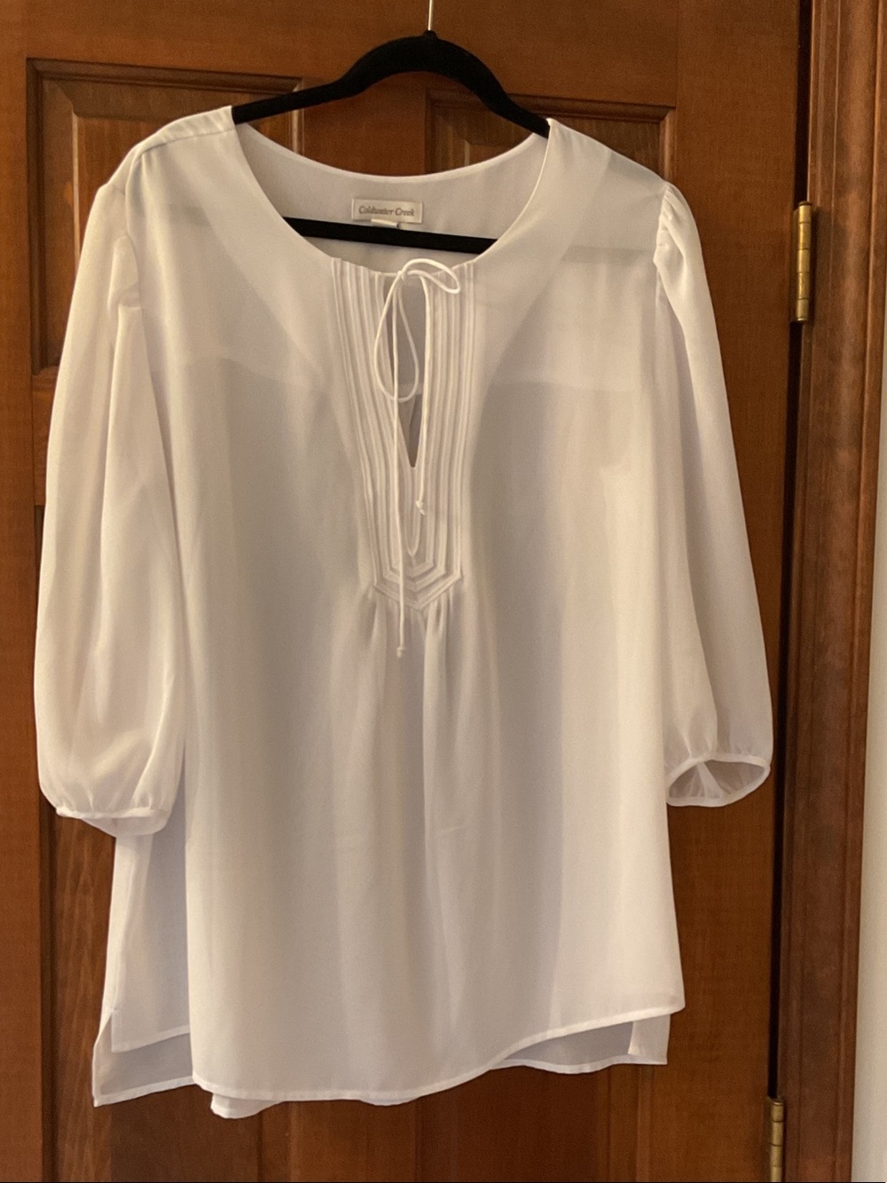 Coldwater Creek White Tie-Front Pintuck Tunic